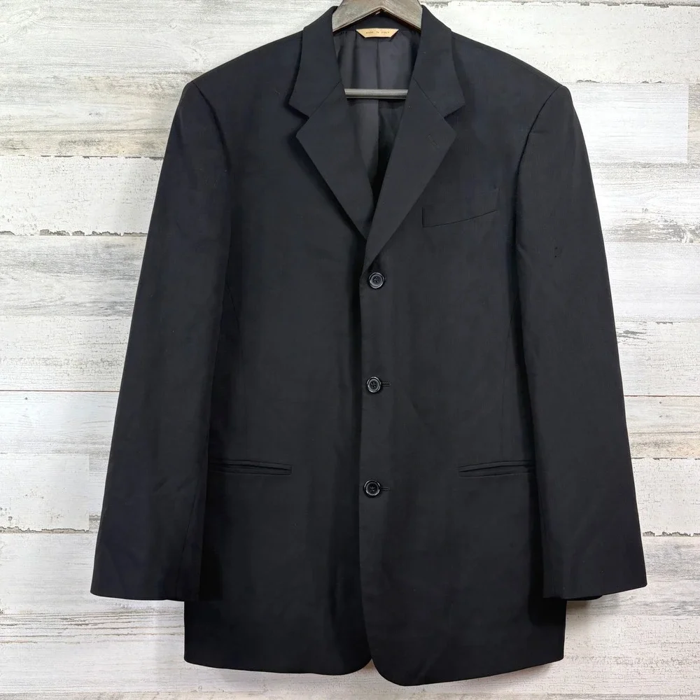 Donna Karan Signature Blazer 40R Vintage 90s Black 100% Wool Made in Italy Chic